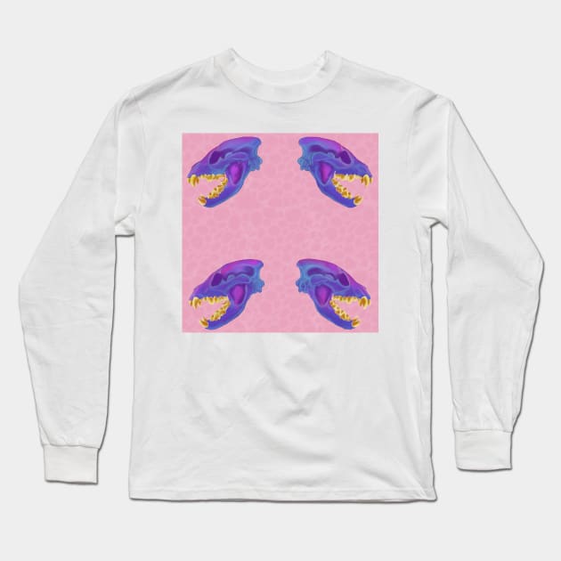 Diaphonized Hyena Skull Gold Teeth Pink Long Sleeve T-Shirt by TrapperWeasel